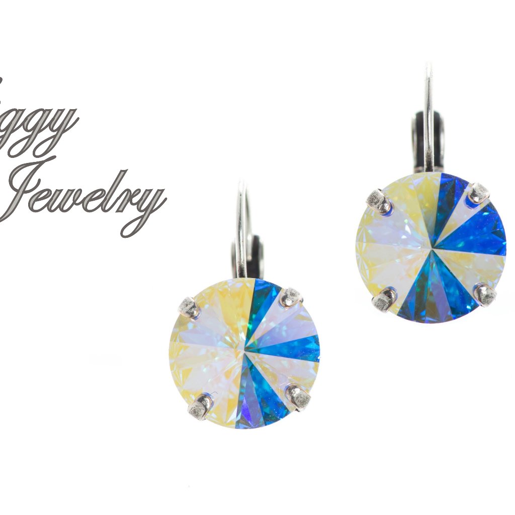 Swarovski Crystal Ab Rivoli Earrings, 12mm Drop Lever-Back, Assorted Finishes